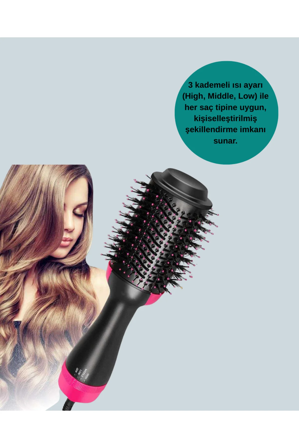 Negatif İyon Teknolojili Saç Kurutma ve Şekillendirme Fırçası - L