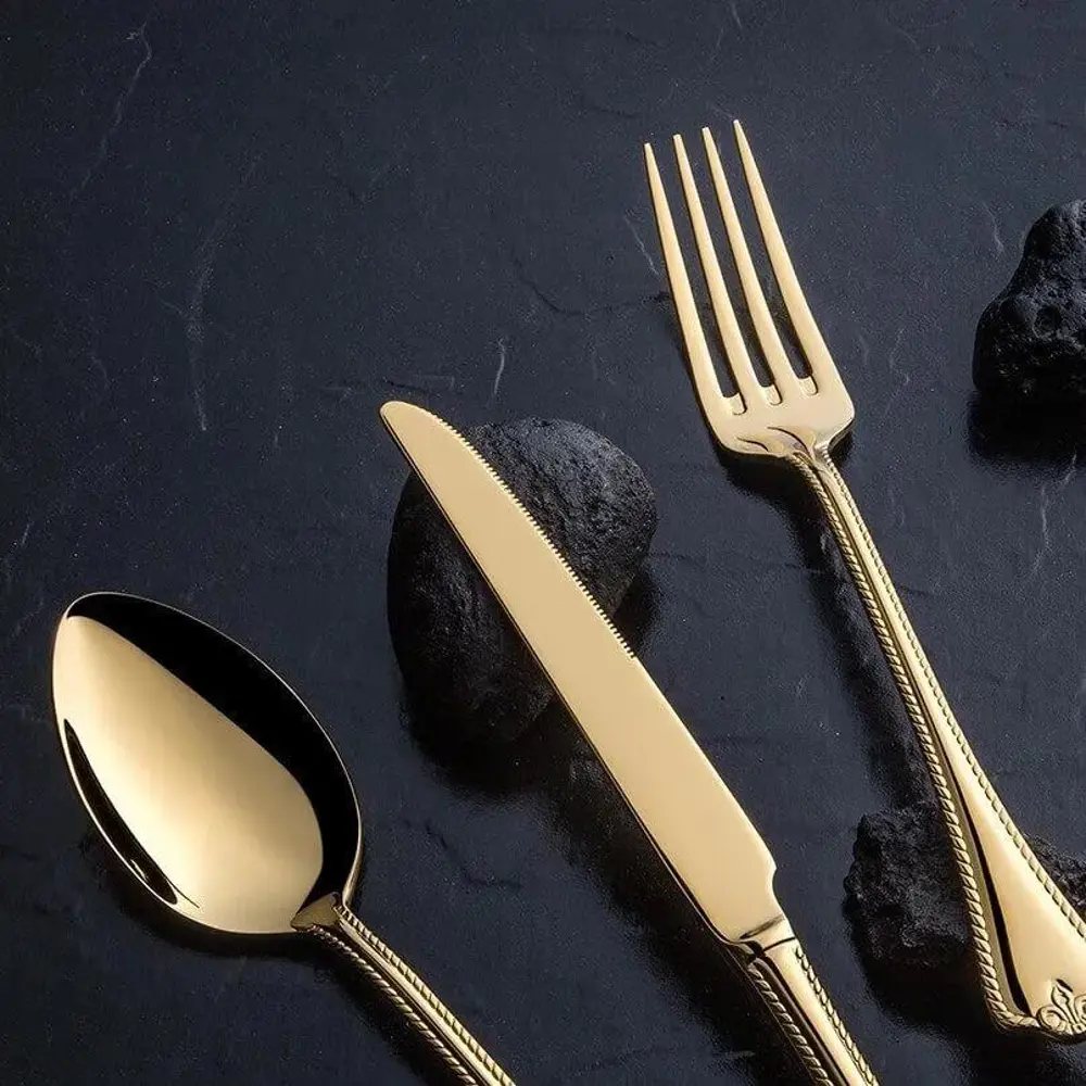 Nehir Fulya Titanyum Altın 89 Parça Kutulu Çatal Kaşık Bıçak Takı