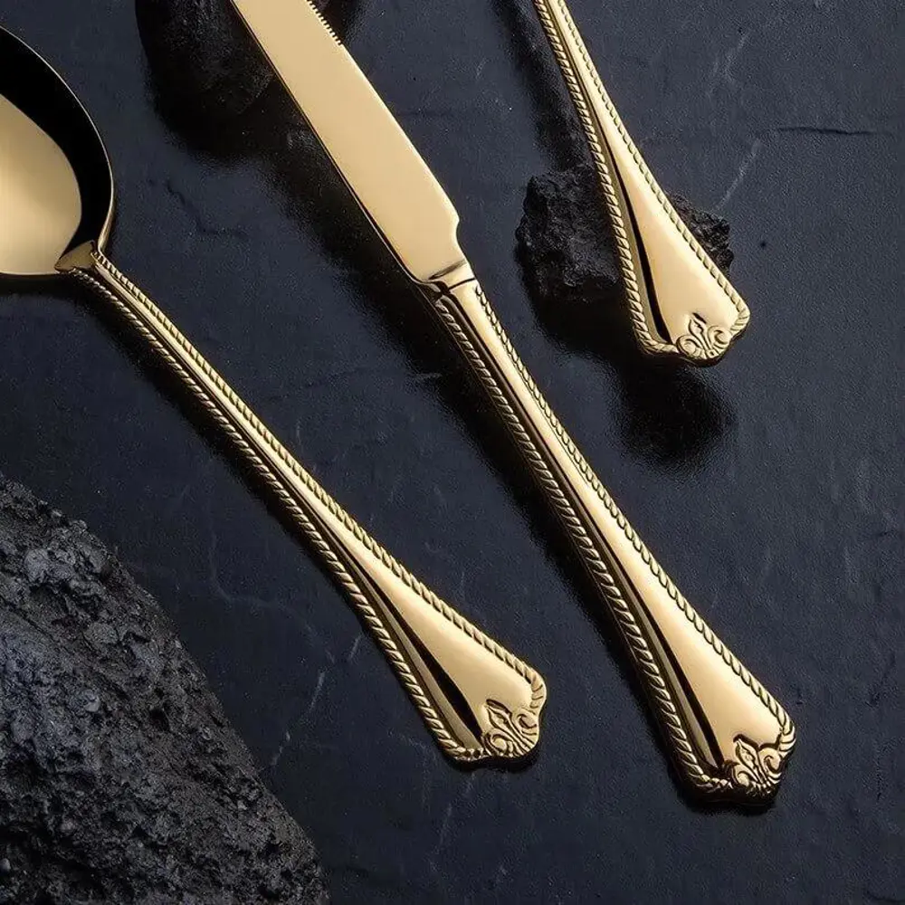 Nehir Fulya Titanyum Altın 89 Parça Kutulu Çatal Kaşık Bıçak Takı