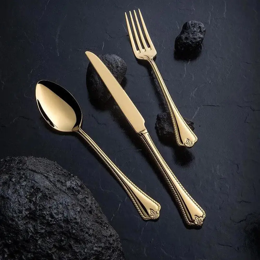 Nehir Fulya Titanyum Altın 89 Parça Kutulu Çatal Kaşık Bıçak Takı