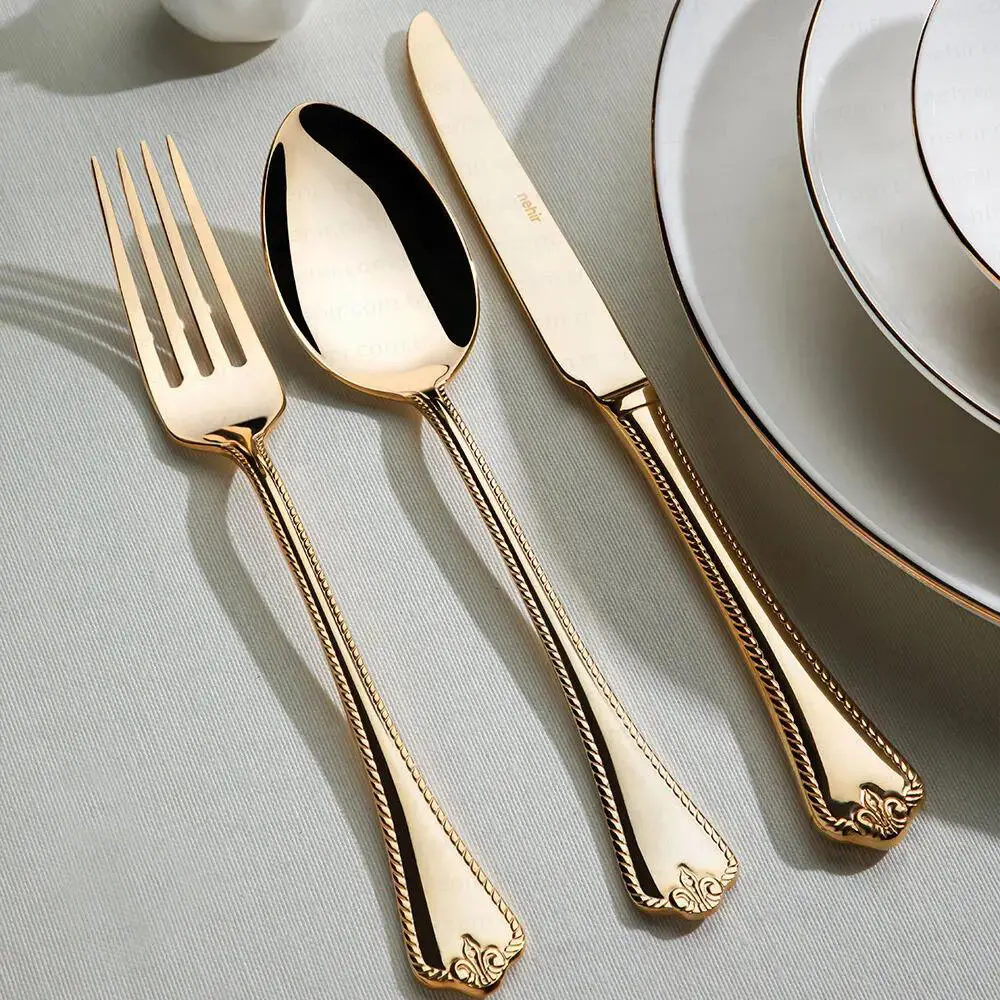 Nehir Fulya Titanyum Altın 89 Parça Kutulu Çatal Kaşık Bıçak Takı