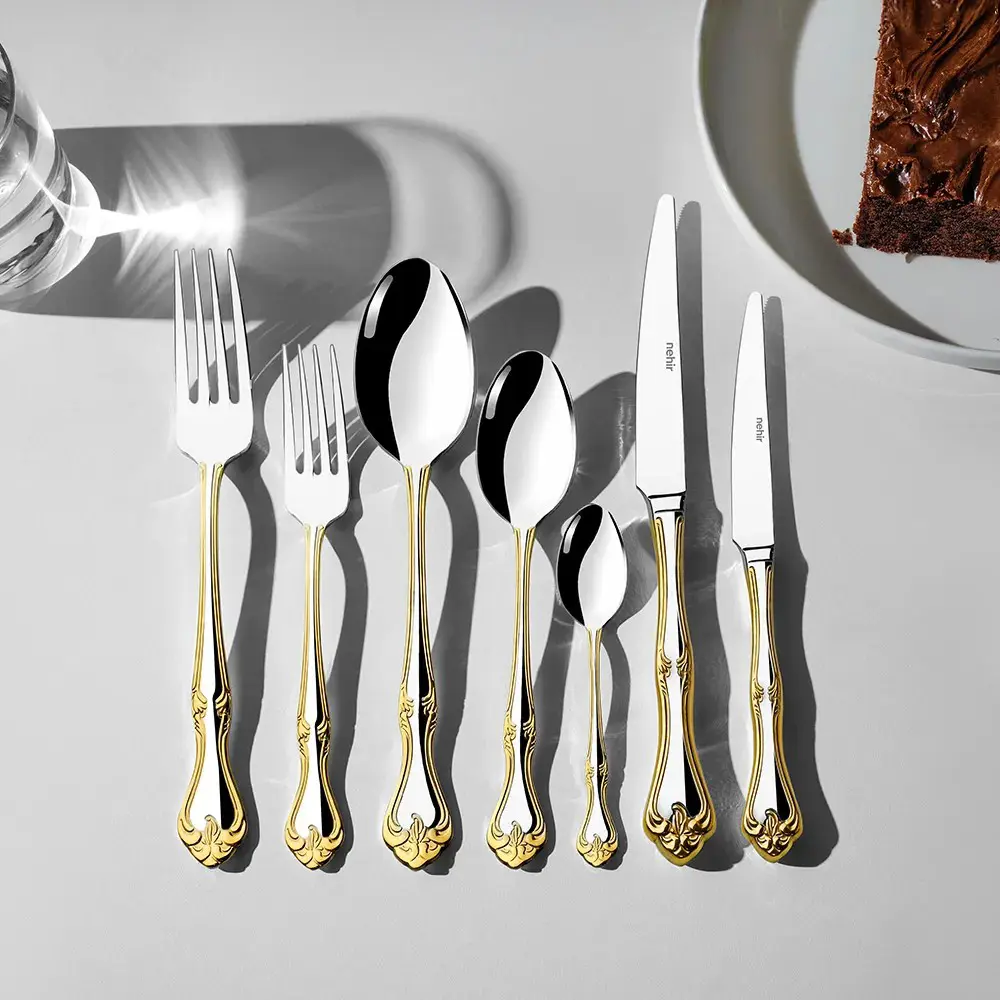 Nehir Lalezar Altın Sade 89 Parça Çatal Kaşık Bıçak Takımı