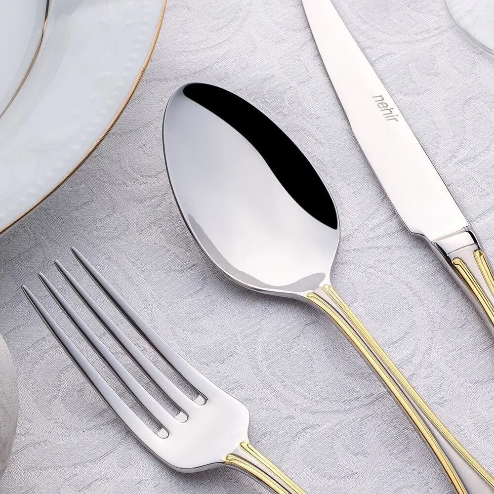 Nehir Lalezar Altın Sade 89 Parça Çatal Kaşık Bıçak Takımı