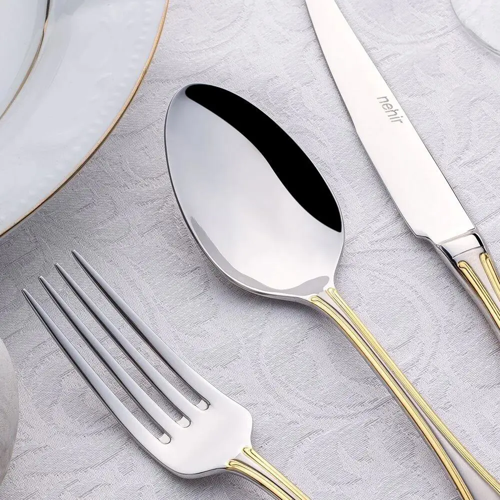 Nehir Lalezar Altın Saten 72 Parça Kutulu Çatal Kaşık Bıçak Takım