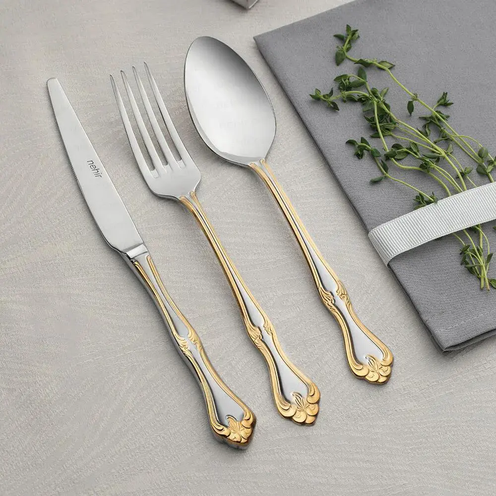 Nehir Lalezar Altın Saten 72 Parça Kutulu Çatal Kaşık Bıçak Takım