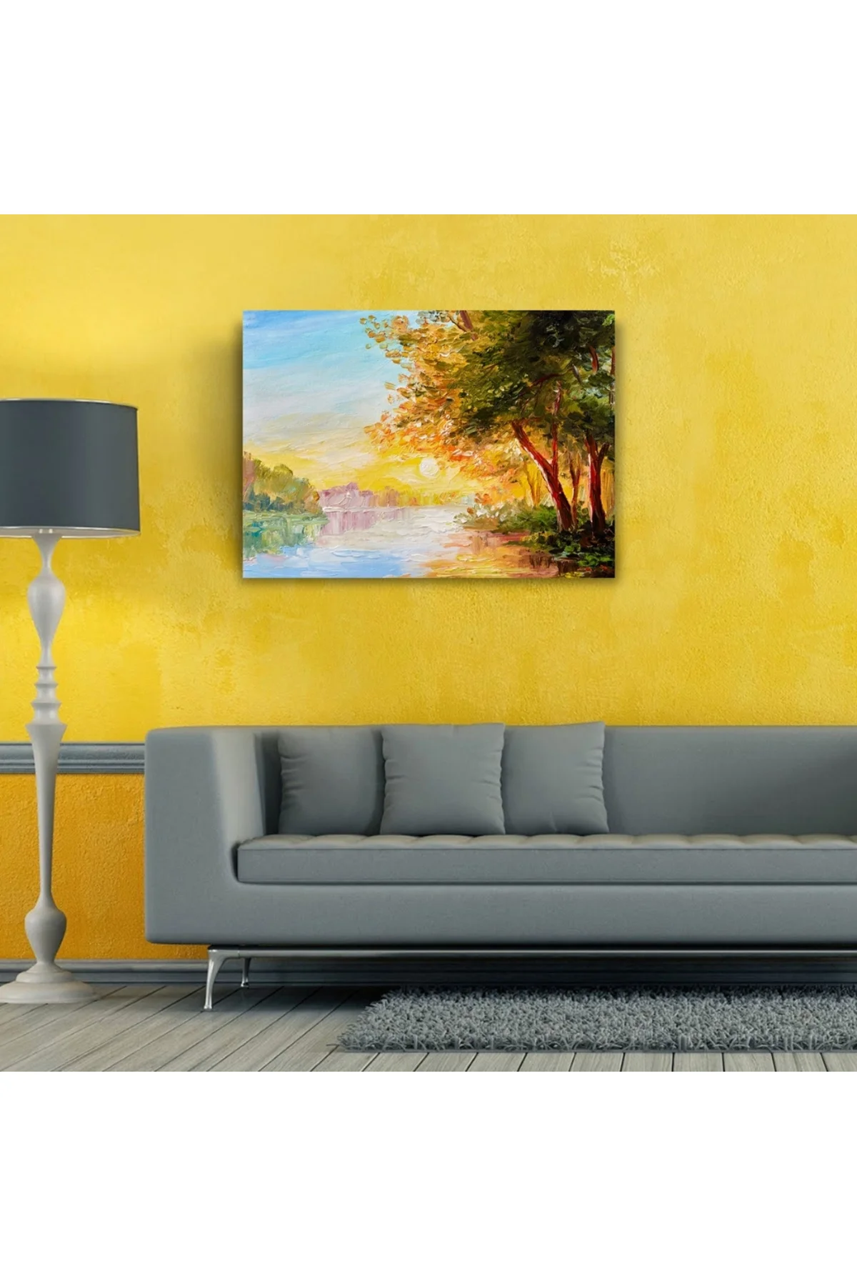 Nehirde Gün Doğumu Yağlıboya Kanvas Tablo 50 x 70