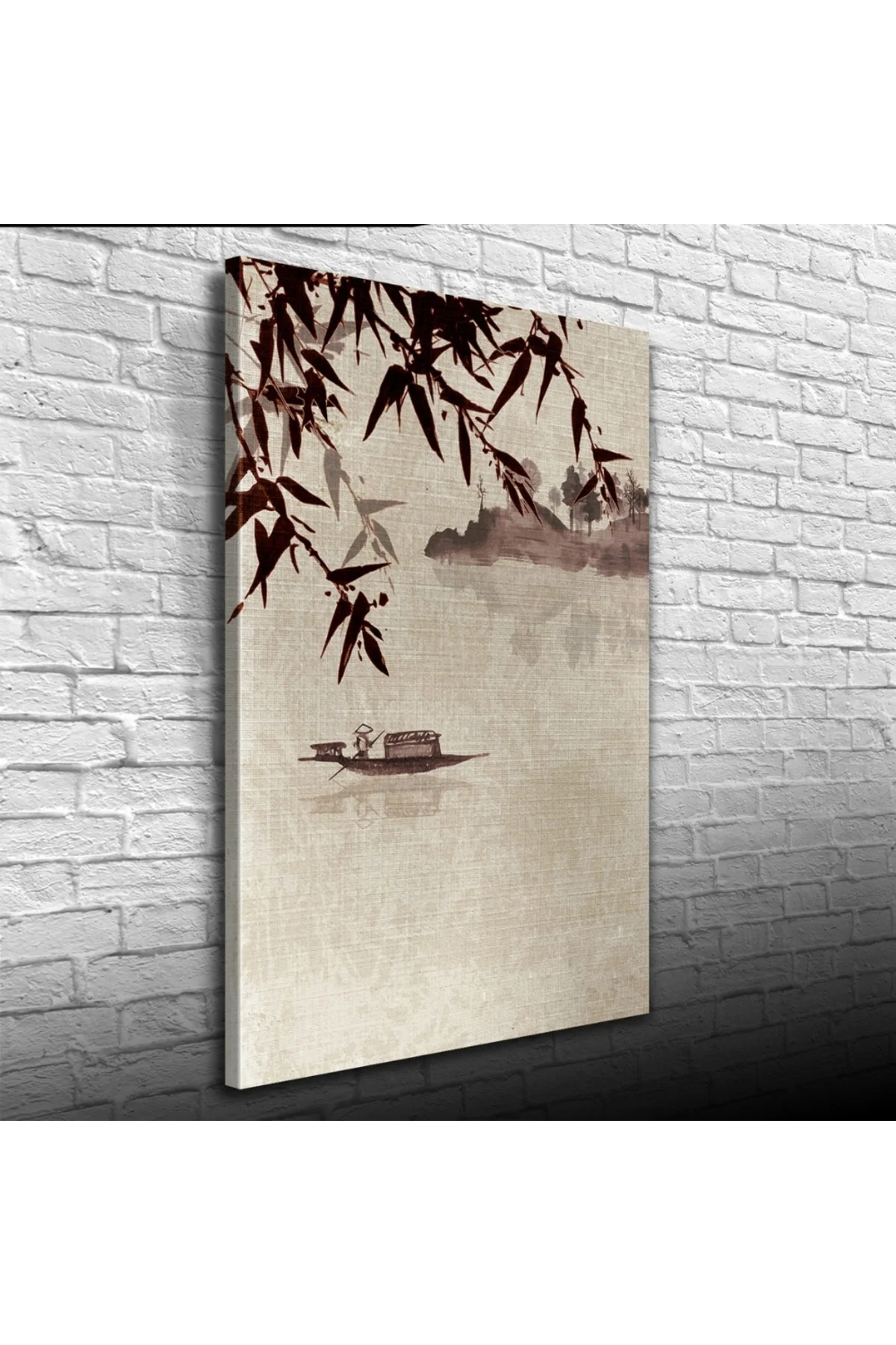 Nehirdeki Çinli Kayıkçı Suluboya Kanvas Tablo 50 x 70