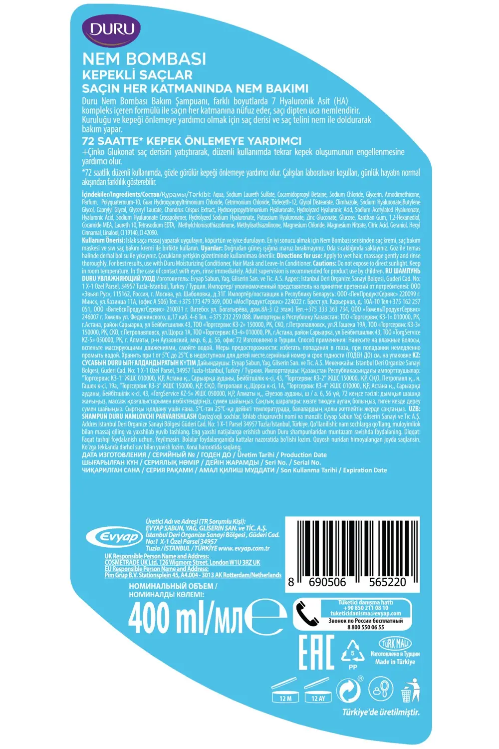 Nem Bombası Kepekli Saçlar için Kepeğe Karşı Etkili Şampuan 400 M