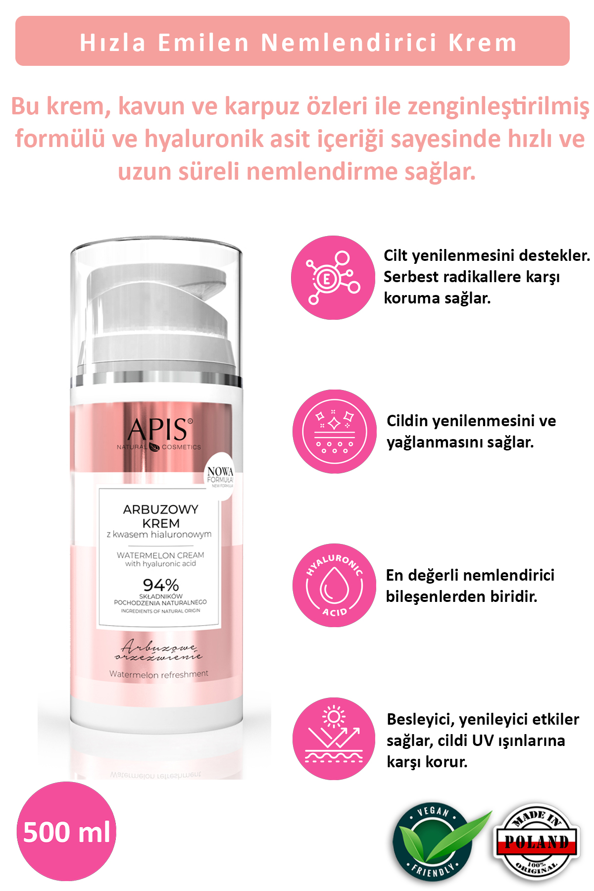 Apis Natural Cosmetics Nemlendirici Krem Karpuz Ve Hyaluronik Asit  Spf 15 - 100Ml