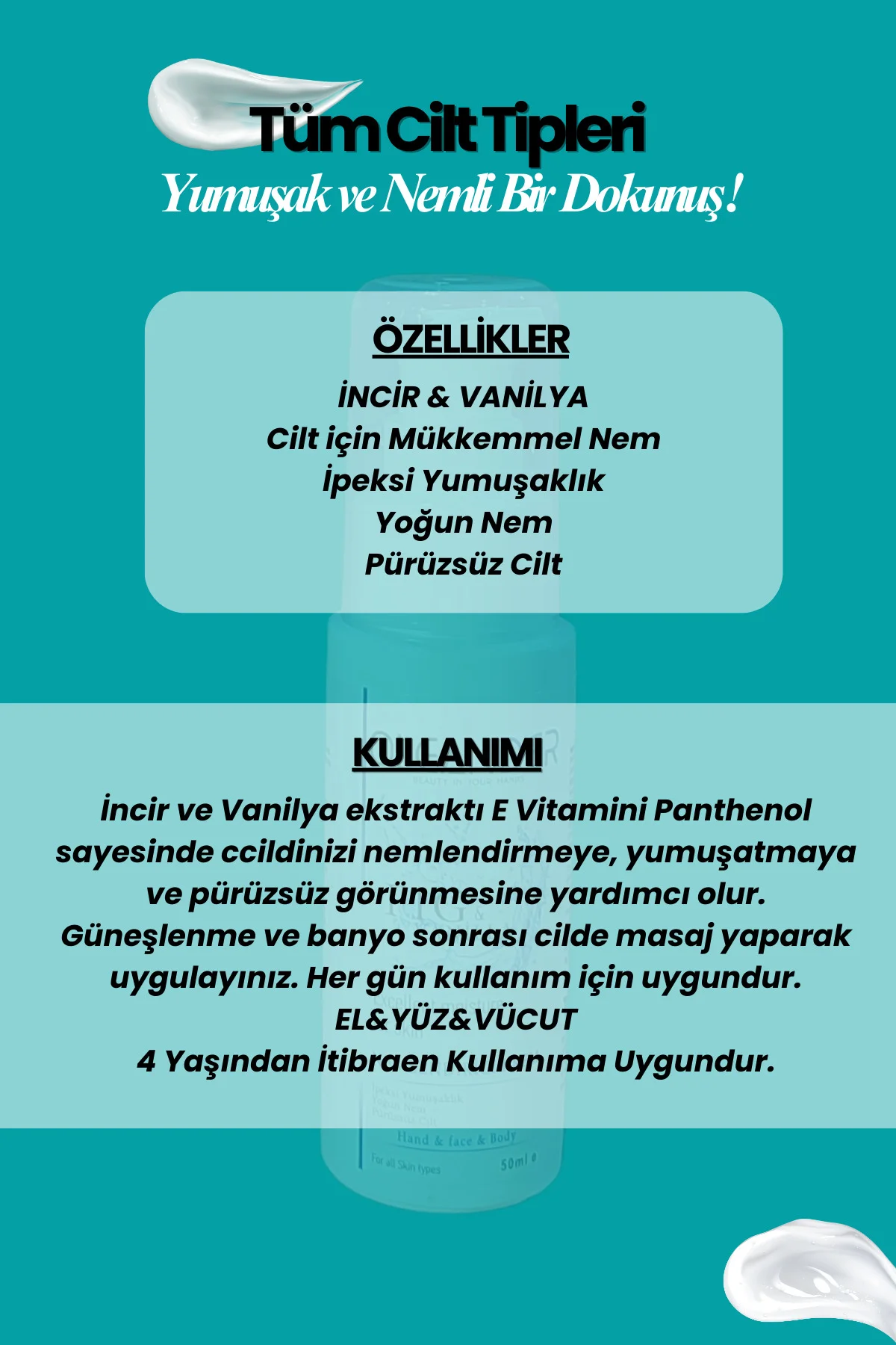 Nemlendirici Krem İncir ve Vanilya Özlü El & Yüz & Vücut 50 ml