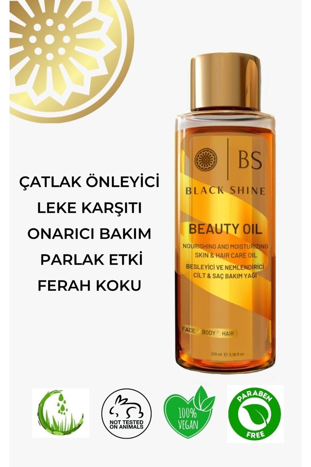 Black Shine Bs Nemlendirici Ve İşıltı Etkili Leke Ve Çatlak Karşıtı Çok Amaçlı Mucizevi Bakım Ve Onarım Yağı 100Ml