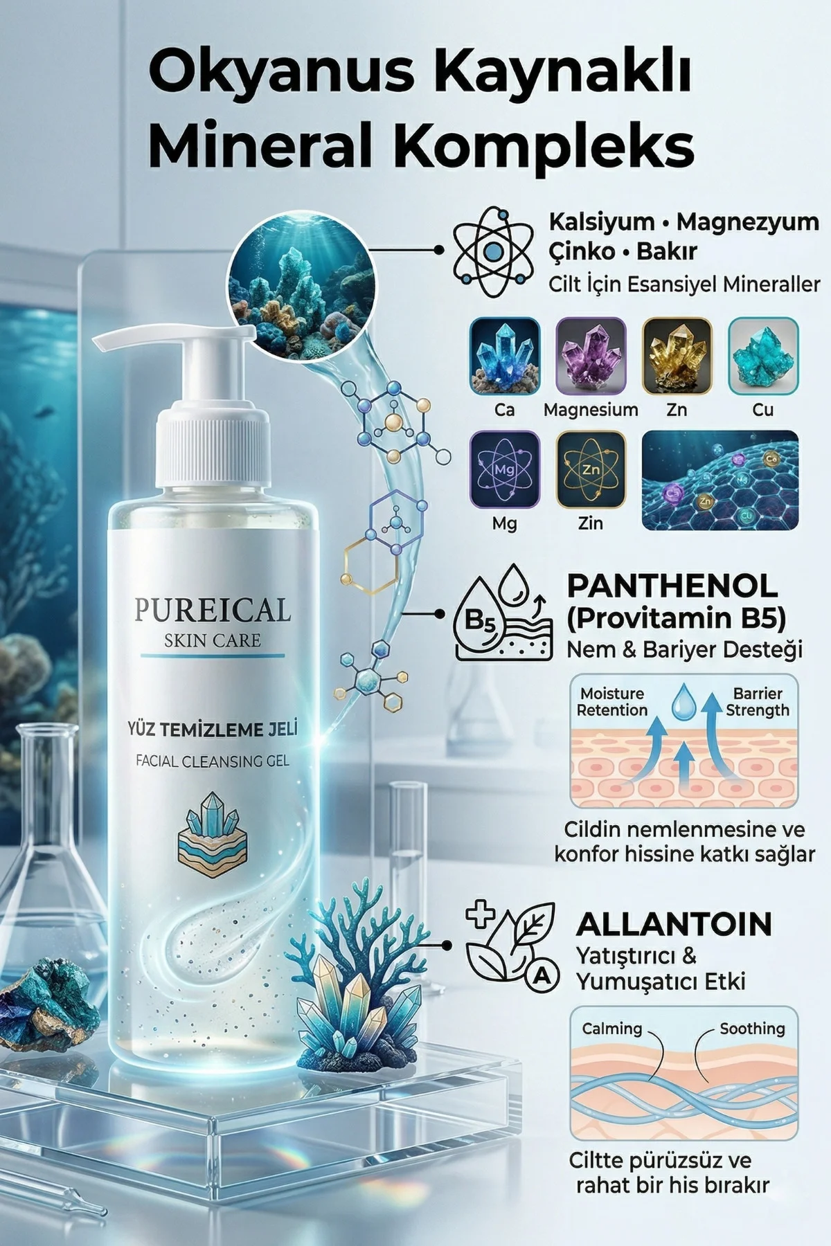Nemlendirici Yüz Temizleme Jeli 200 ml, Panthenol, Allantoin & Mi