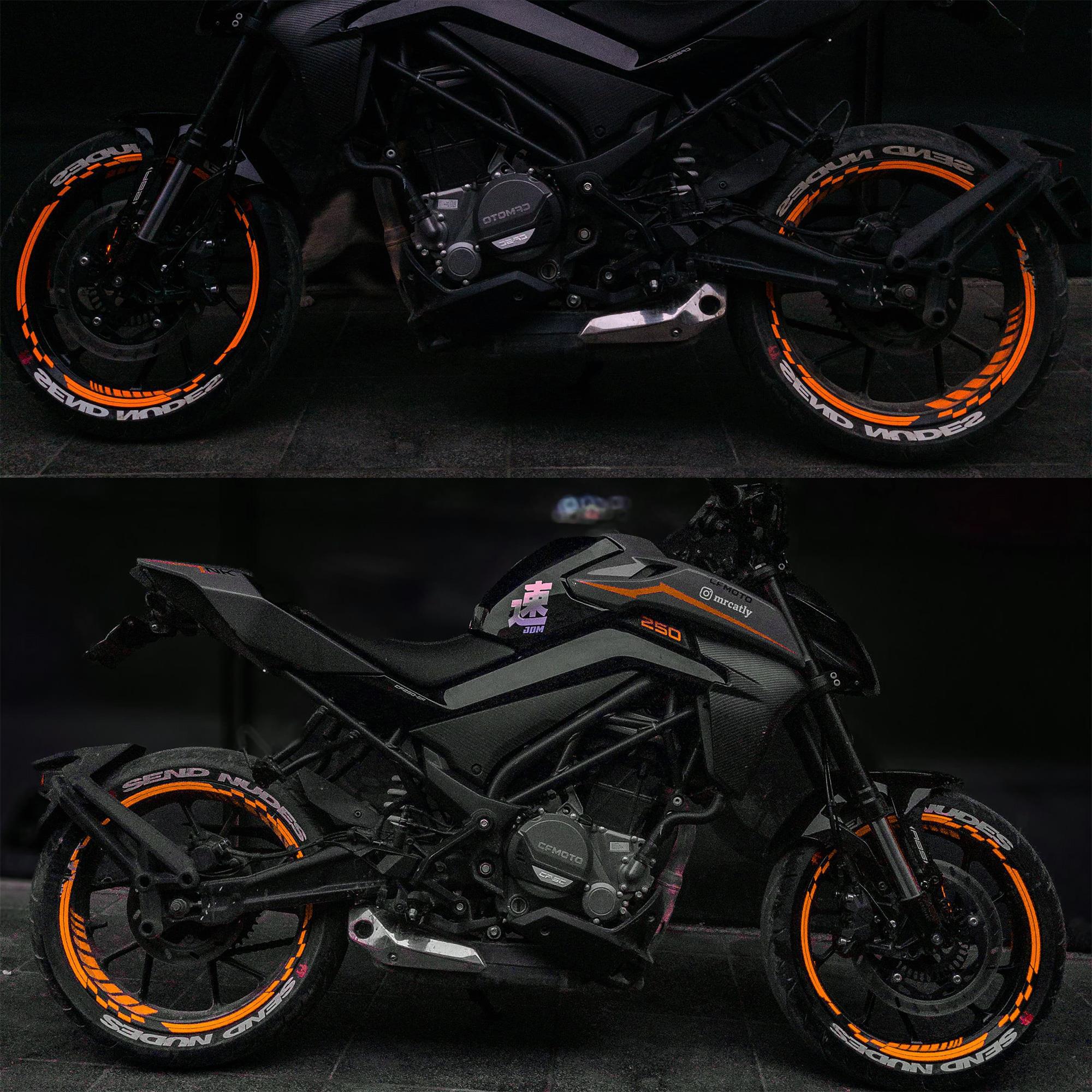 Neon Fosforlu Turuncu İç Dış Motosiklet Jant Şeridi Takımı Çınar 