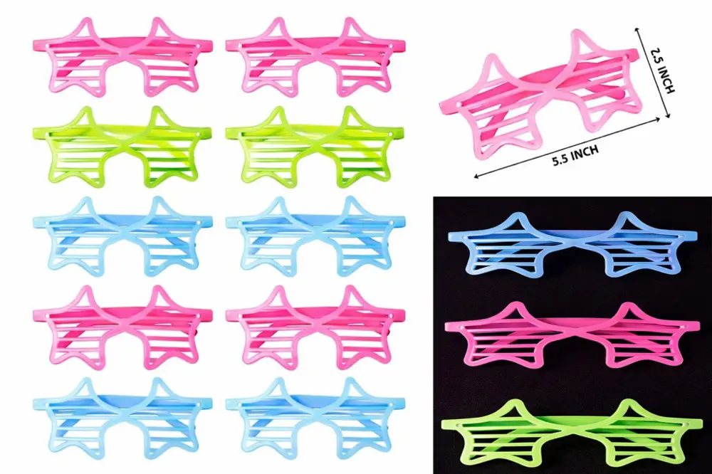Neon Fosforlu Yıldız Panjur Gözlük 12 Adet – 80’ler 90’lar Parti 