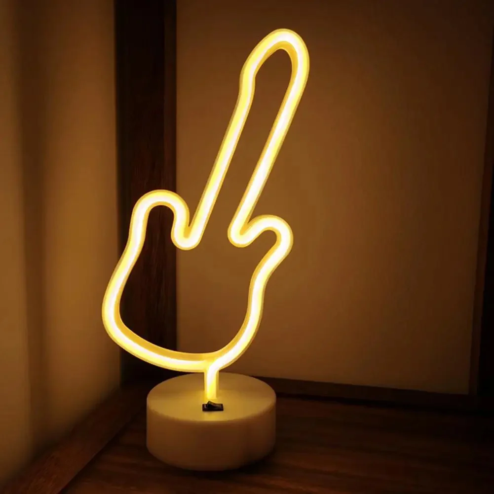 Neon Gitar Masa Lambası Pil + USB Neon Gitar Masa Lambası Pil + USB