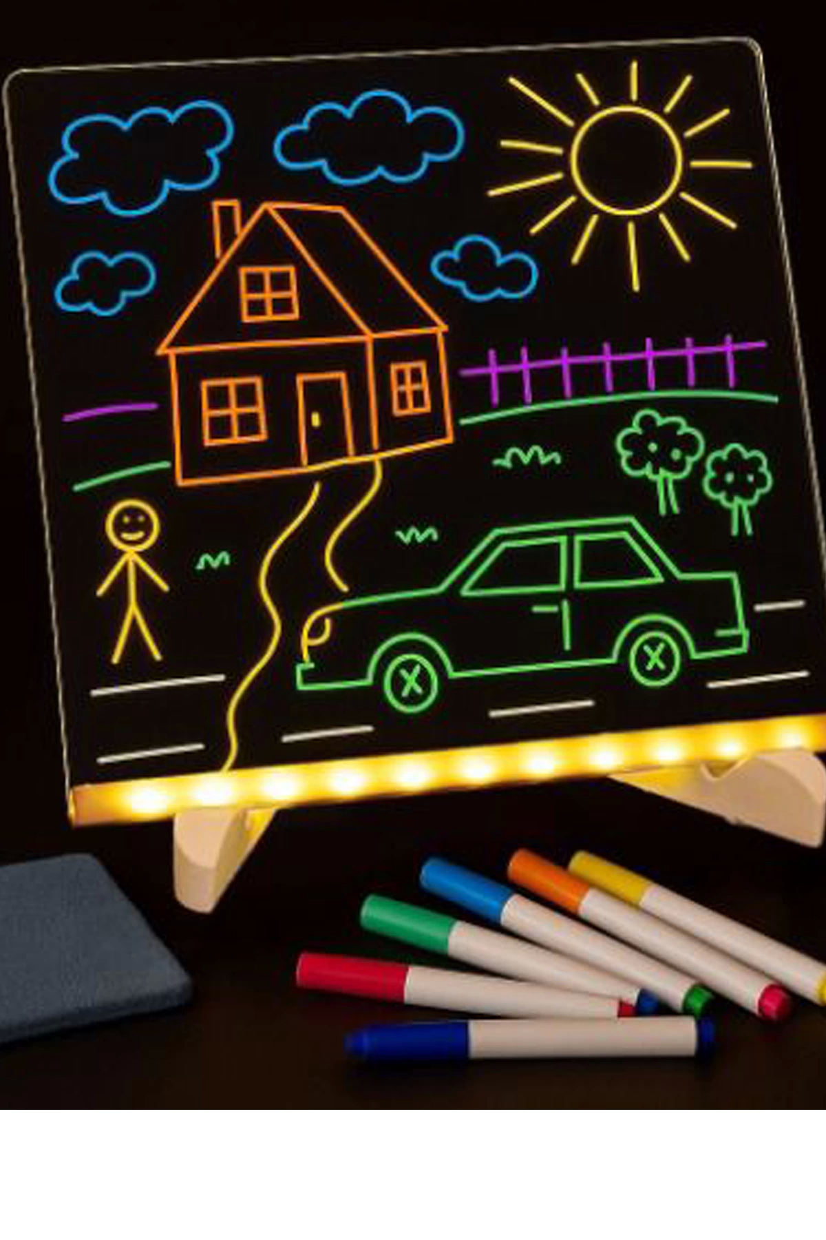 Neon Işıklı 7 Renk Işık Boyama Kalemli Led Resim Panosu Boyama Ta