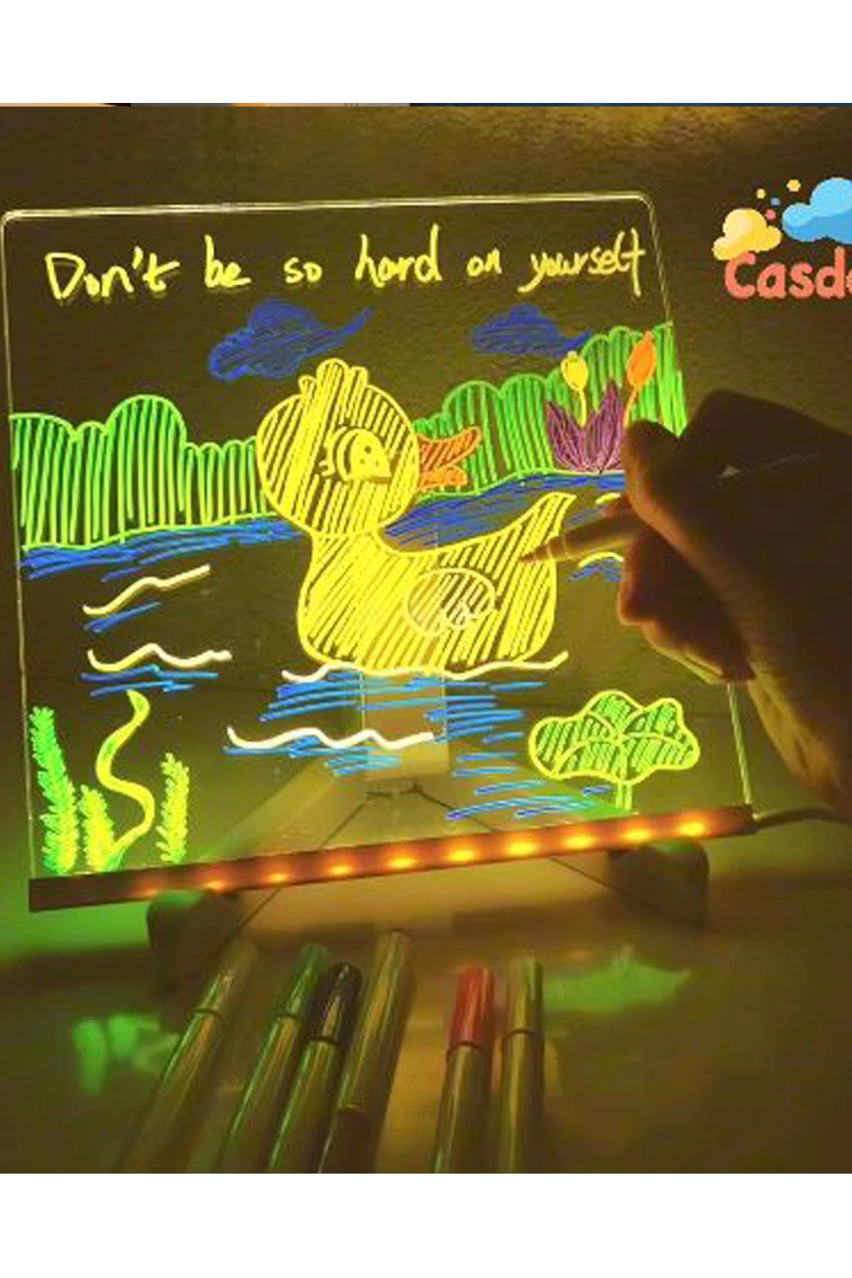 Neon Işıklı 7 Renk Işık Boyama Kalemli Led Resim Panosu Boyama Ta