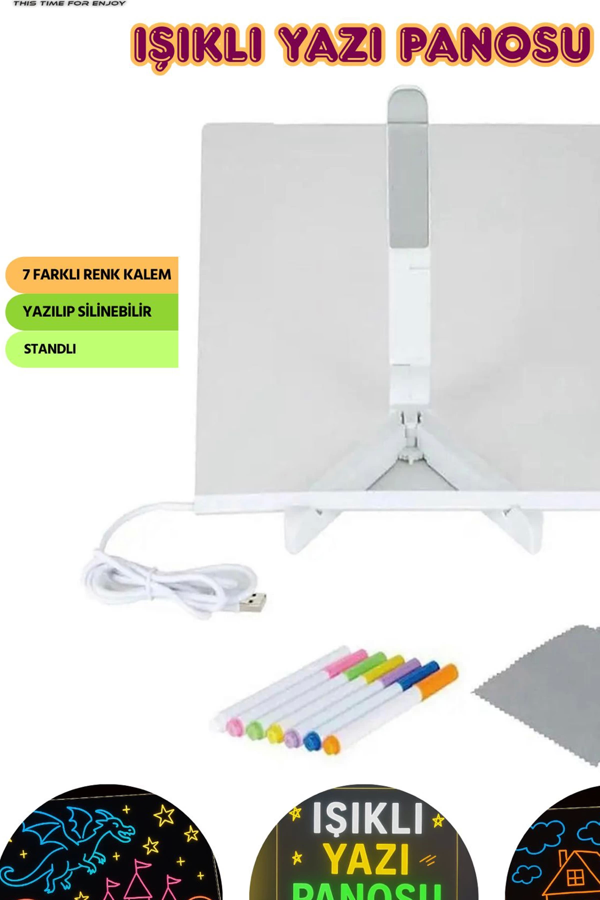 Neon Işıklı 7 Renk Işık Boyama Kalemli Led Resim Panosu Boyama Ta