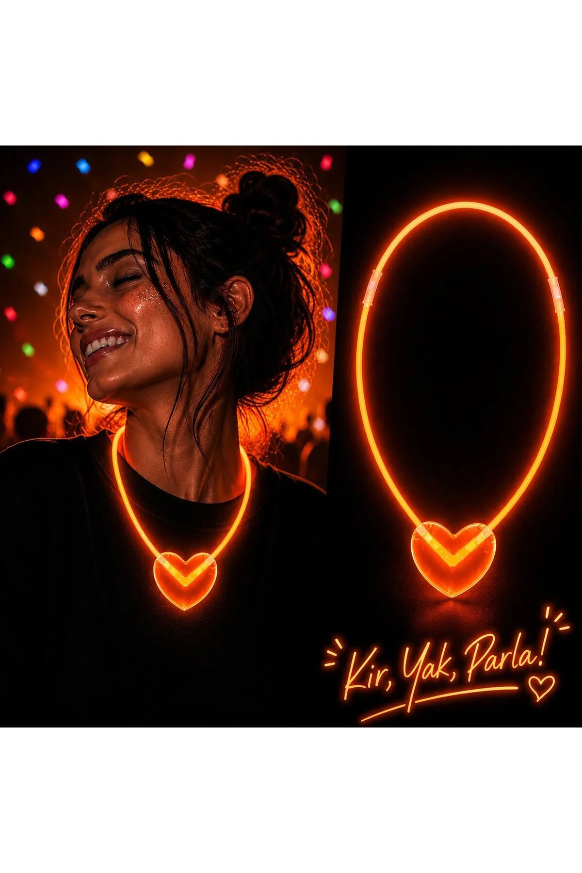 Neon Işıklı Fosforlu Kalp Parti Kolyesi Turuncu Renk (4887) GOTKN-PRK49234