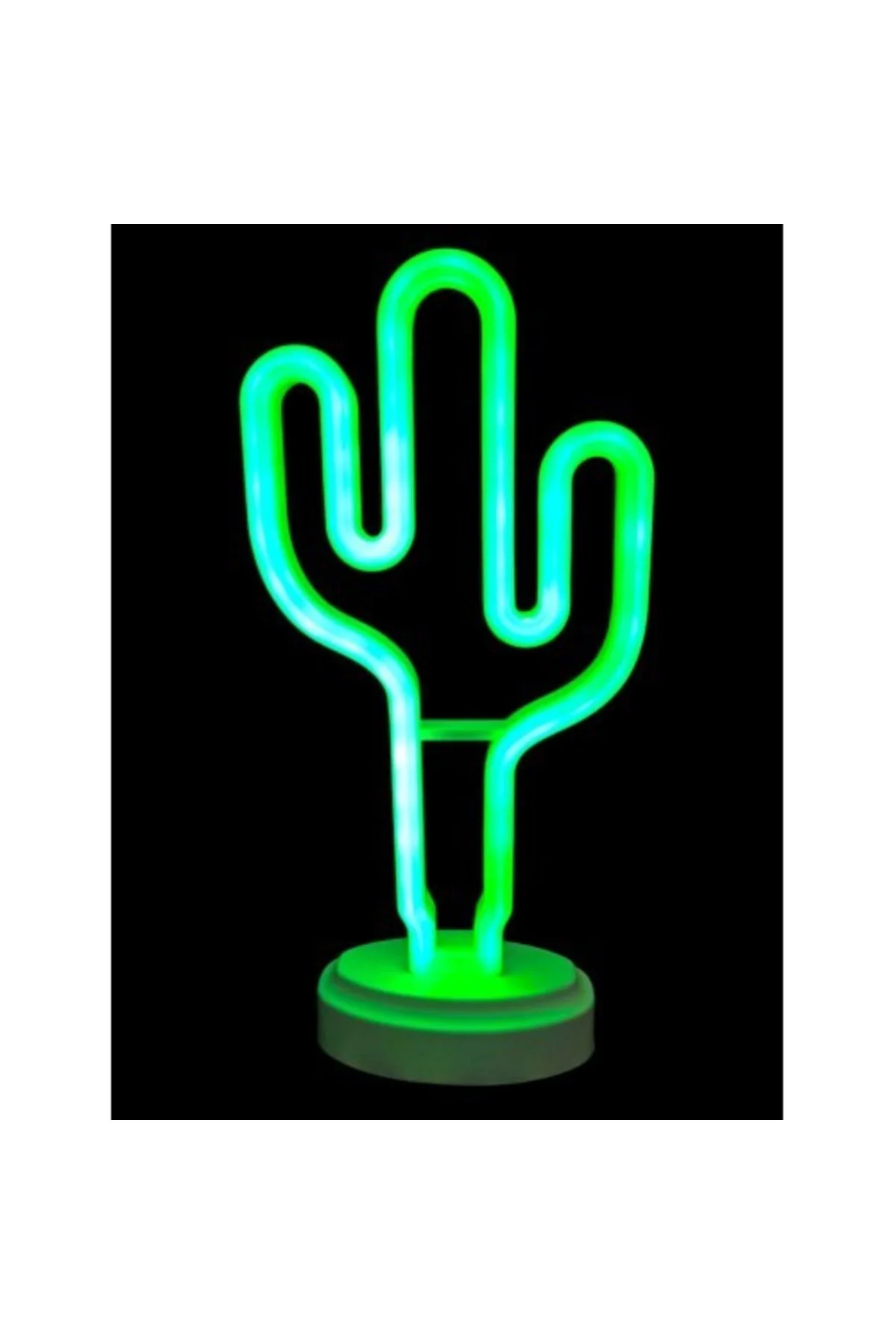 Neon Işıklı Kaktüs Masa Gece Lambası Pil+Usb