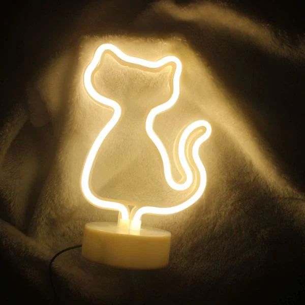 Neon Işıklı Kedi Desenli Dekoratif Masa Lambası Aydınlatma