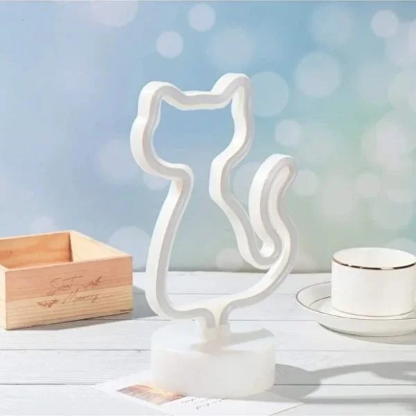 Neon Işıklı Kedi Desenli Dekoratif Masa Lambası Aydınlatma