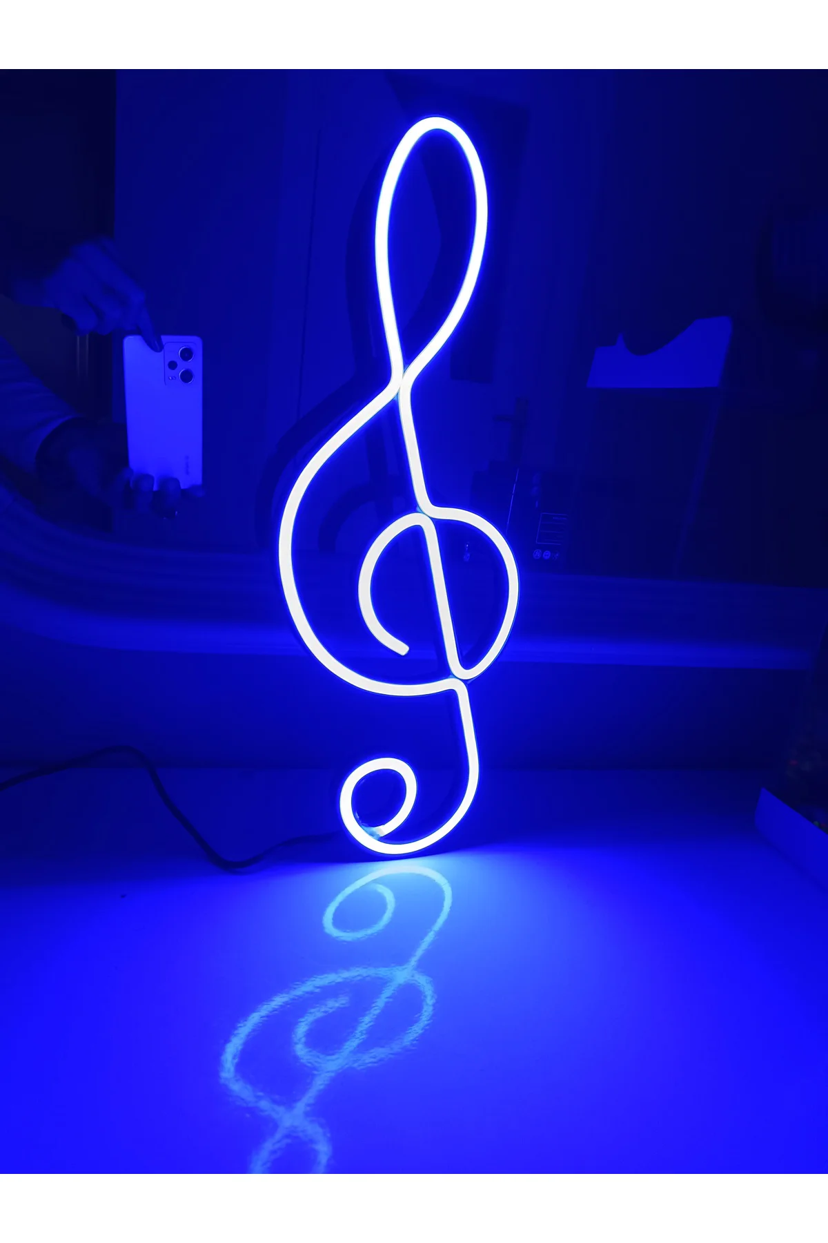 NEON IŞIKLI SOL ANAHTARI MAVİ 40 cm