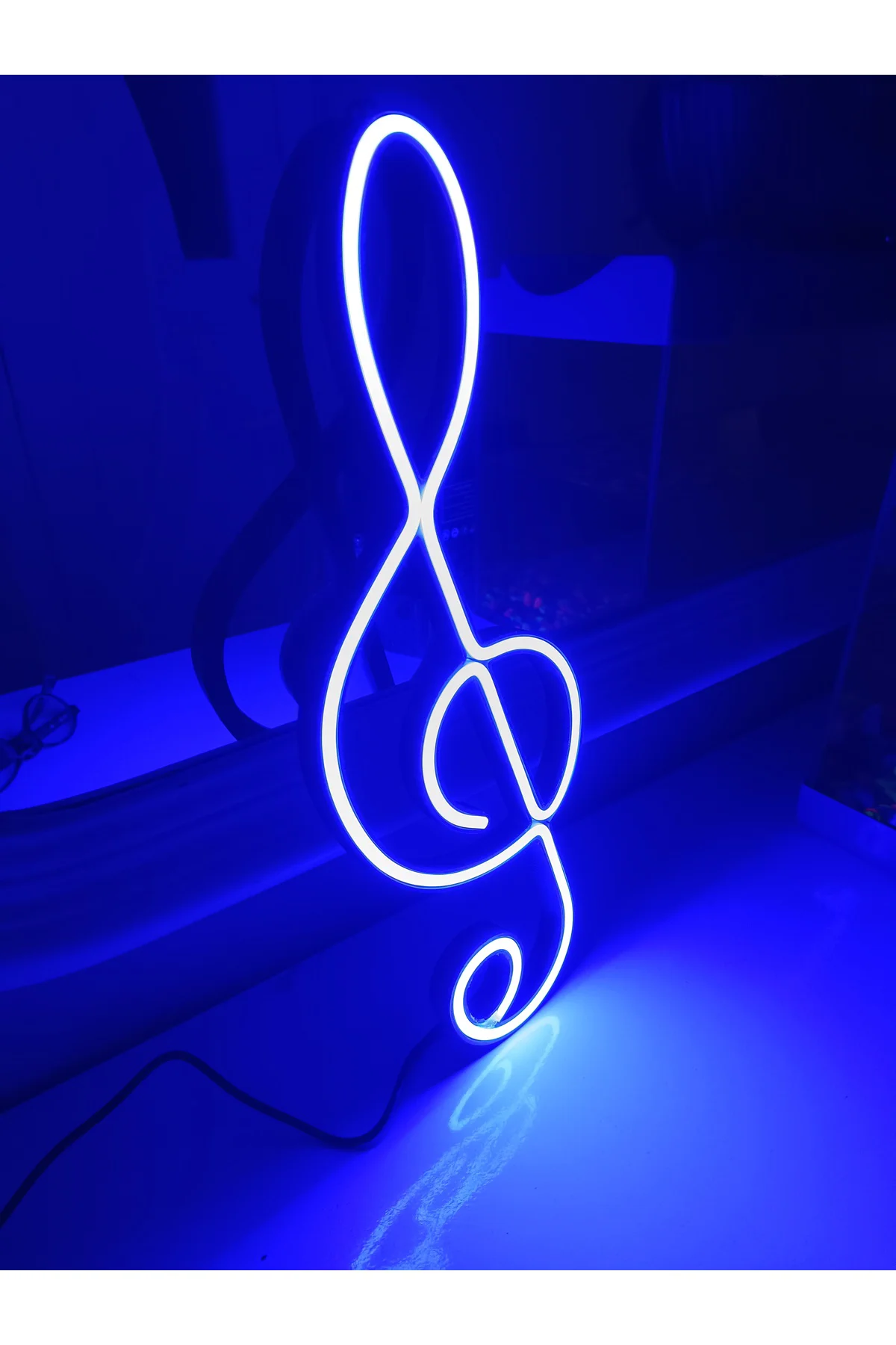 NEON IŞIKLI SOL ANAHTARI MAVİ 40 cm