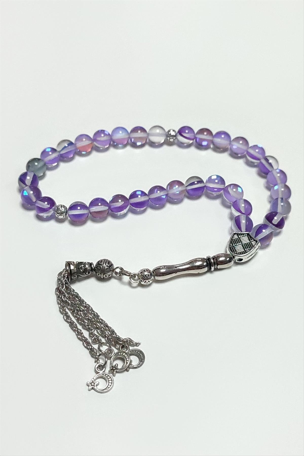 Neon Kuvars Doğaltaş Tesbih () 8 mm-Mor