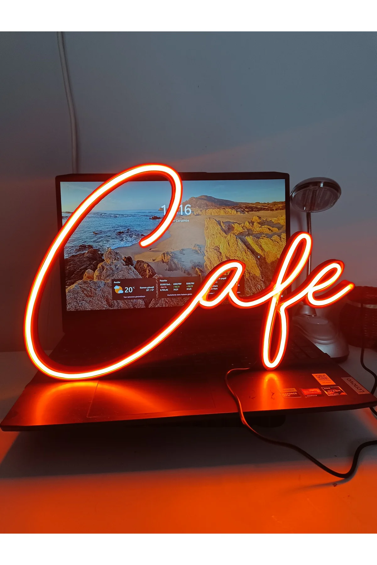 NEON LED IŞIKLI CAFE YAZISI DUVAR TABLO