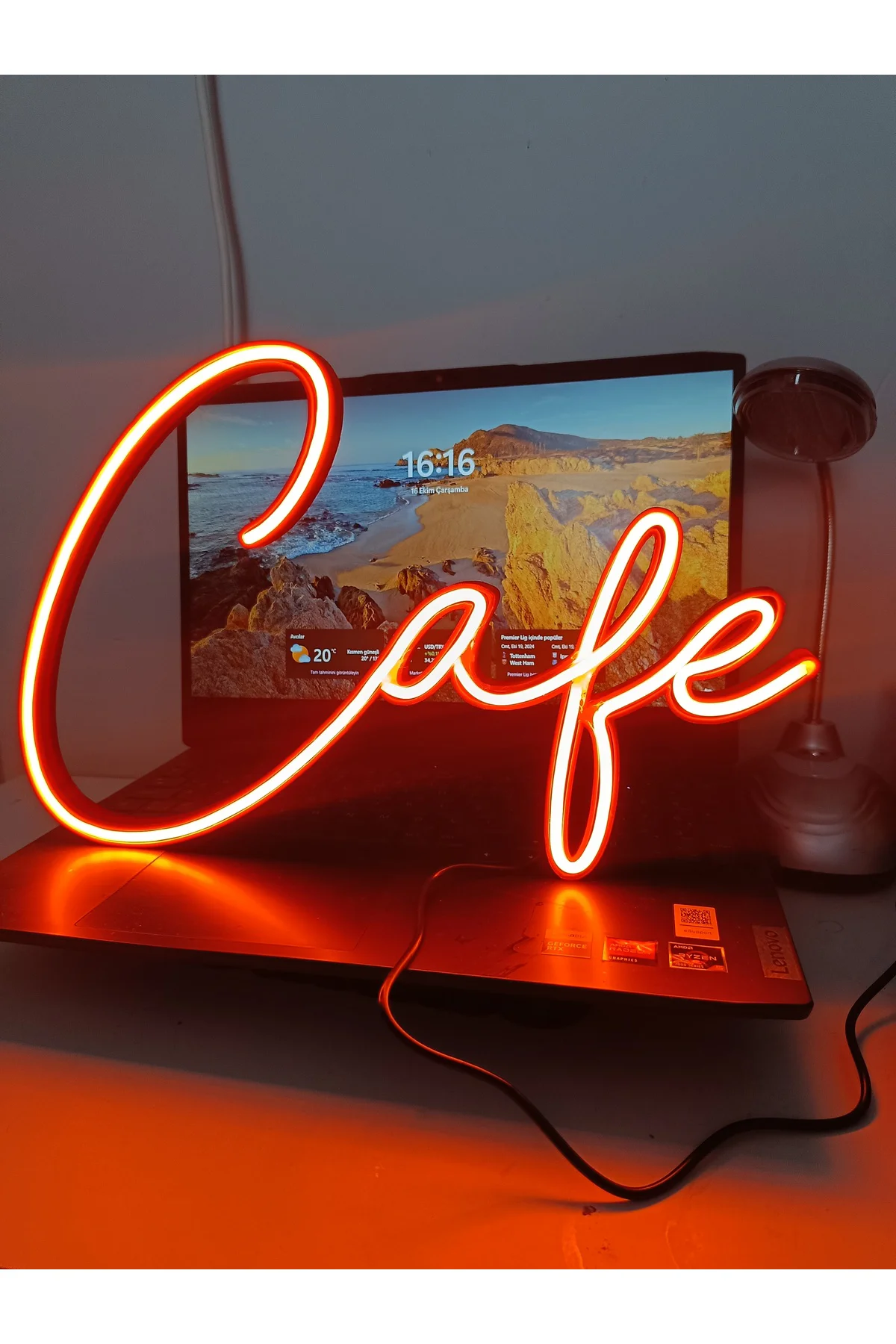 NEON LED IŞIKLI CAFE YAZISI DUVAR TABLO