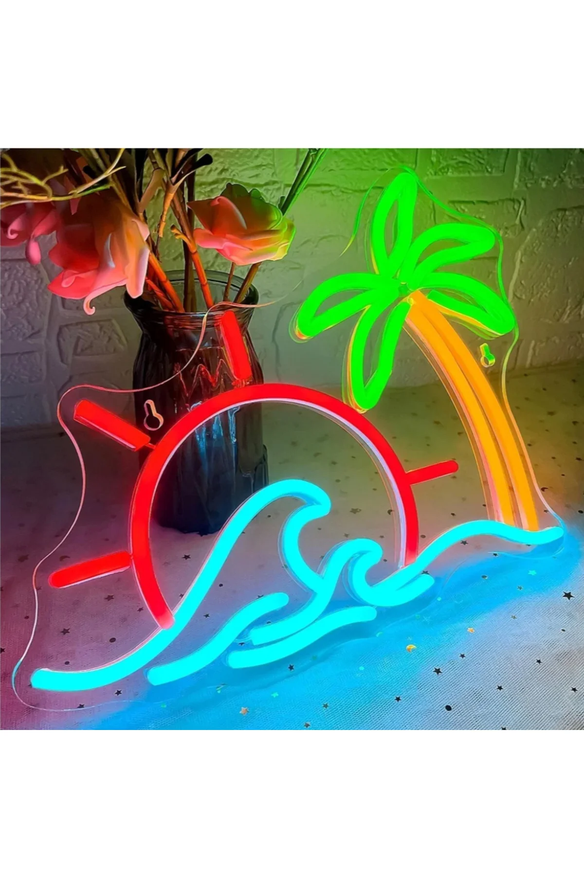 NEON LED IŞIKLI DENİZ GÜNEŞ PALMİYE DALGA