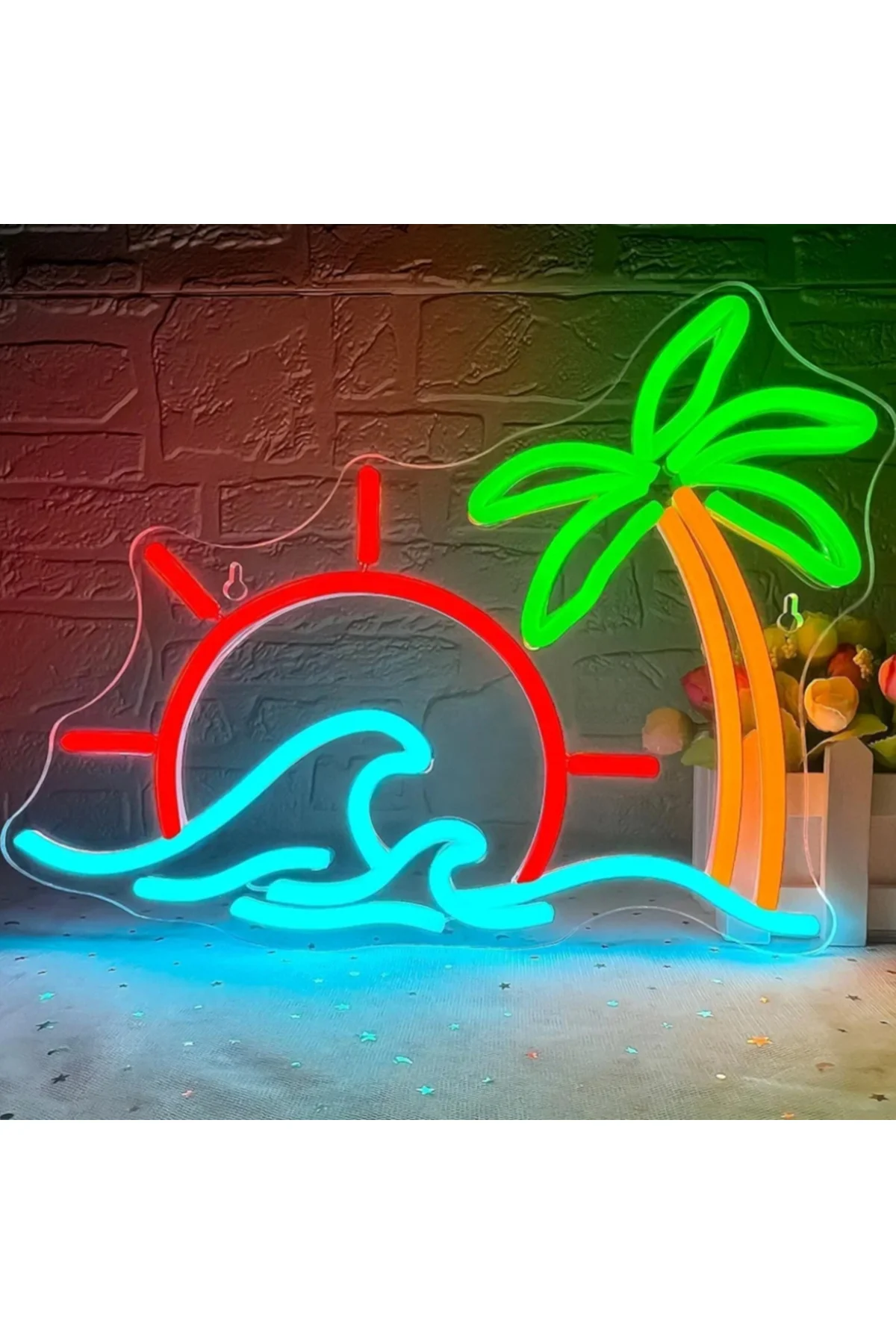 NEON LED IŞIKLI DENİZ GÜNEŞ PALMİYE DALGA