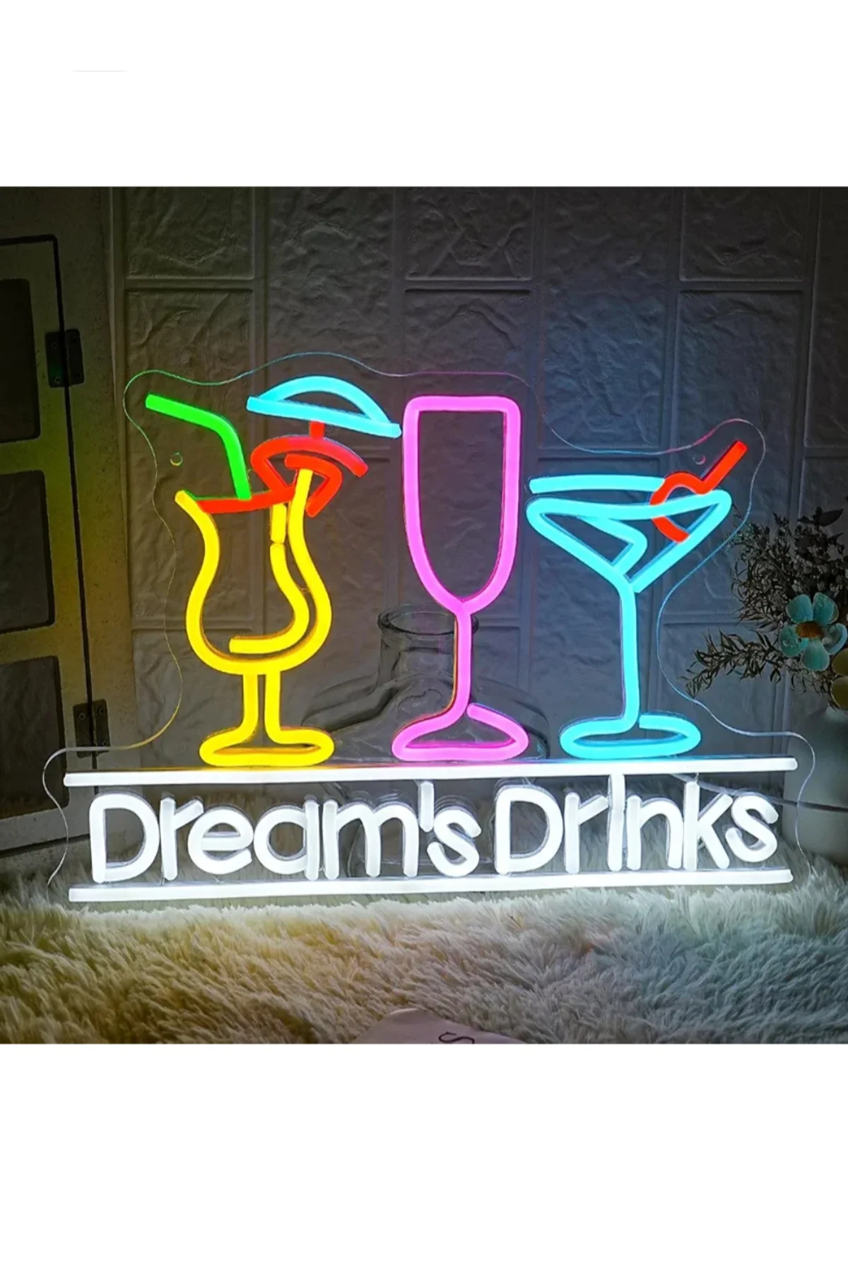 NEON LED IŞIKLI DREAMS DRİNKS RESTORAN CAFE TABLO