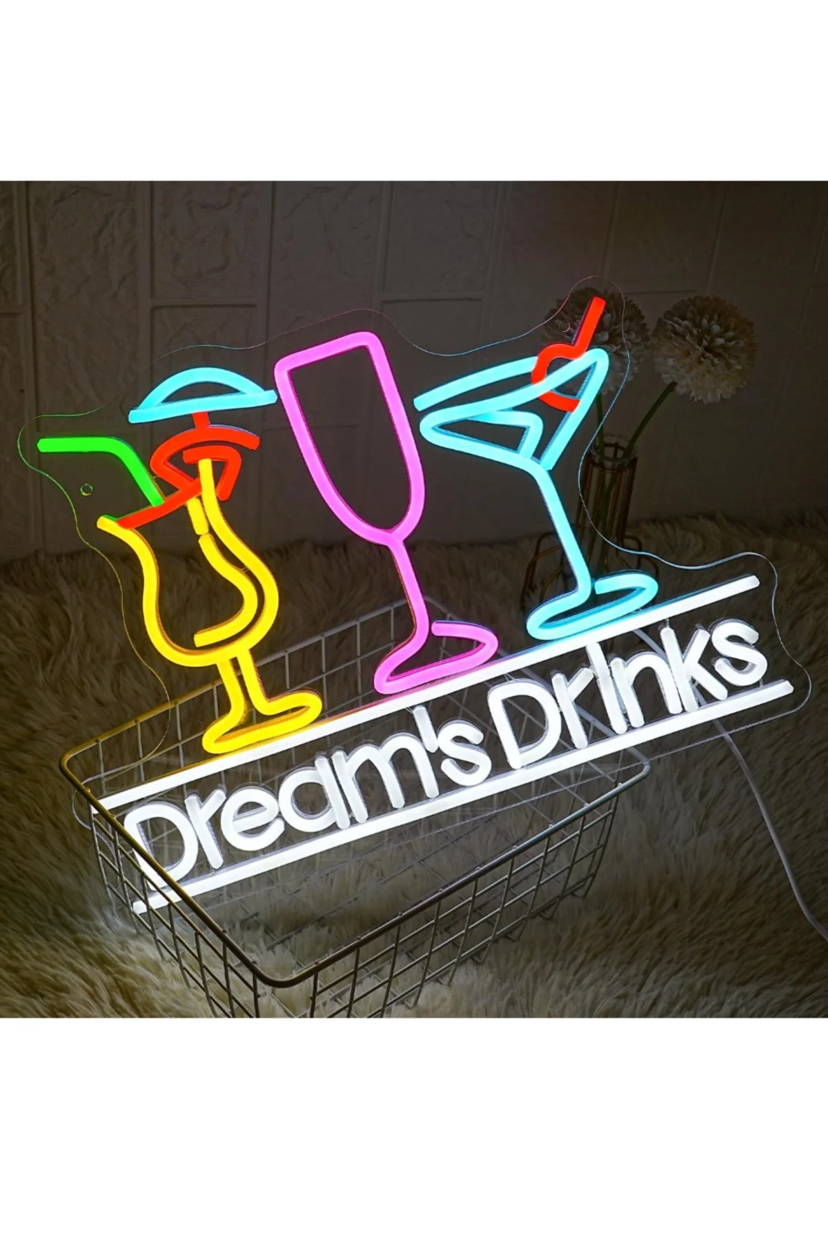 NEON LED IŞIKLI DREAMS DRİNKS RESTORAN CAFE TABLO