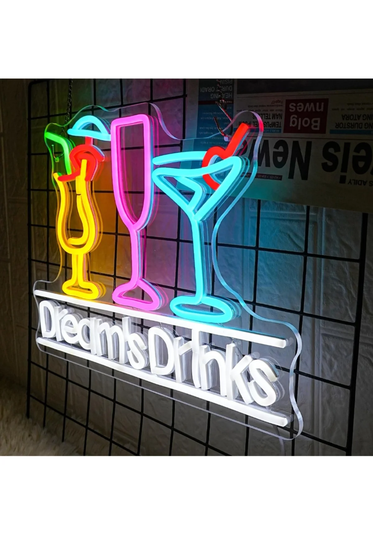 NEON LED IŞIKLI DREAMS DRİNKS RESTORAN CAFE TABLO