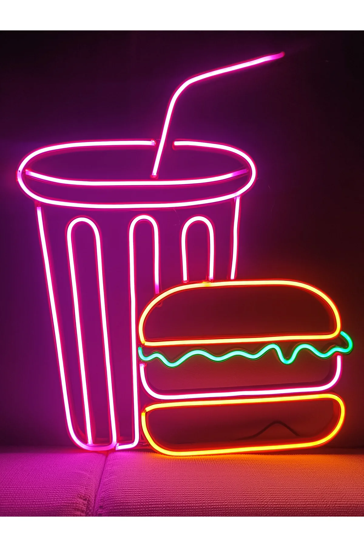 NEON LED IŞIKLI FAST FOOD HAMBURGER KOLA DUVAR DEKORASYON TABLO