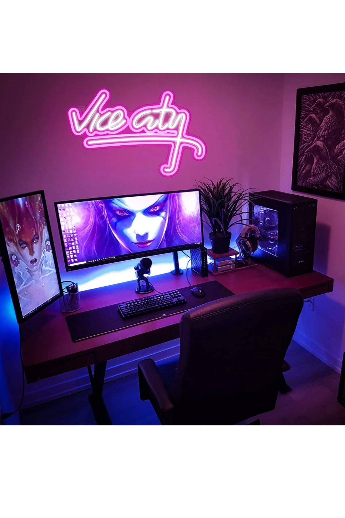 Neon Led Işıklı Gta Vice City Gaming Oyuncu Youtuber