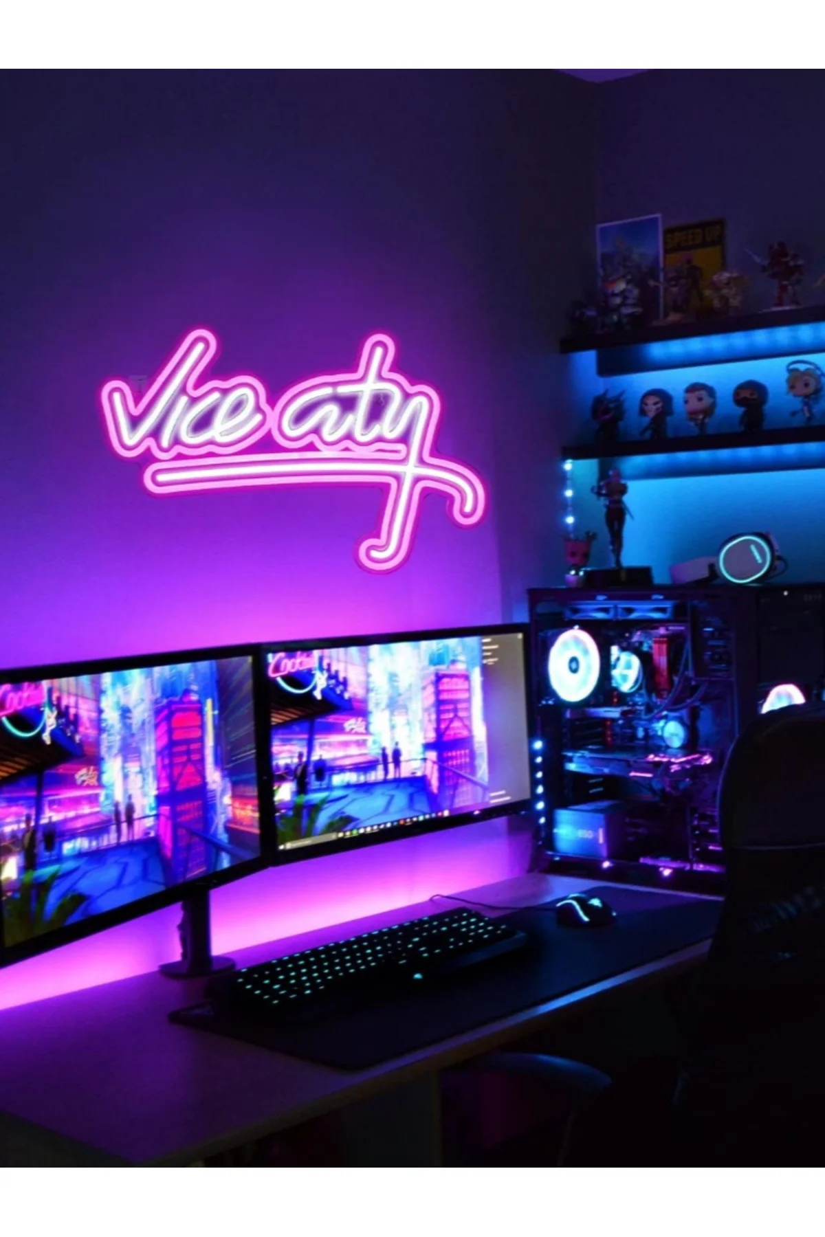 Neon Led Işıklı Gta Vice City Gaming Oyuncu Youtuber