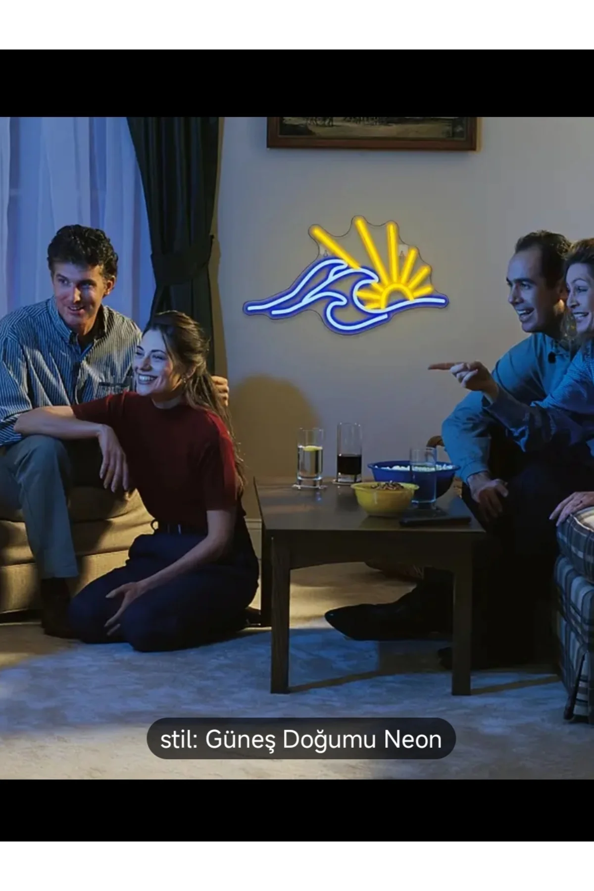 NEON LED IŞIKLI GÜNEŞ DENİZ DALGA