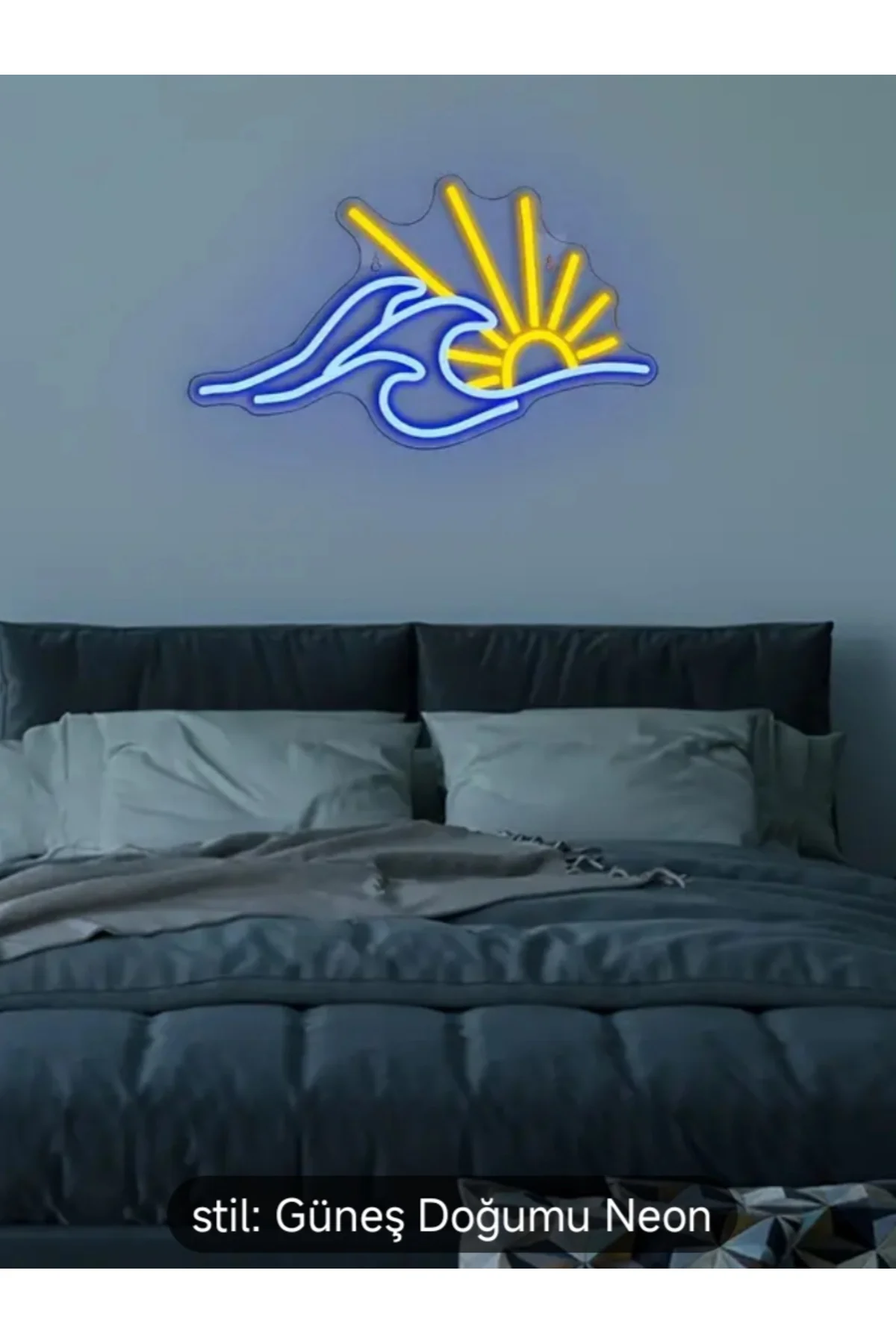 NEON LED IŞIKLI GÜNEŞ DENİZ DALGA