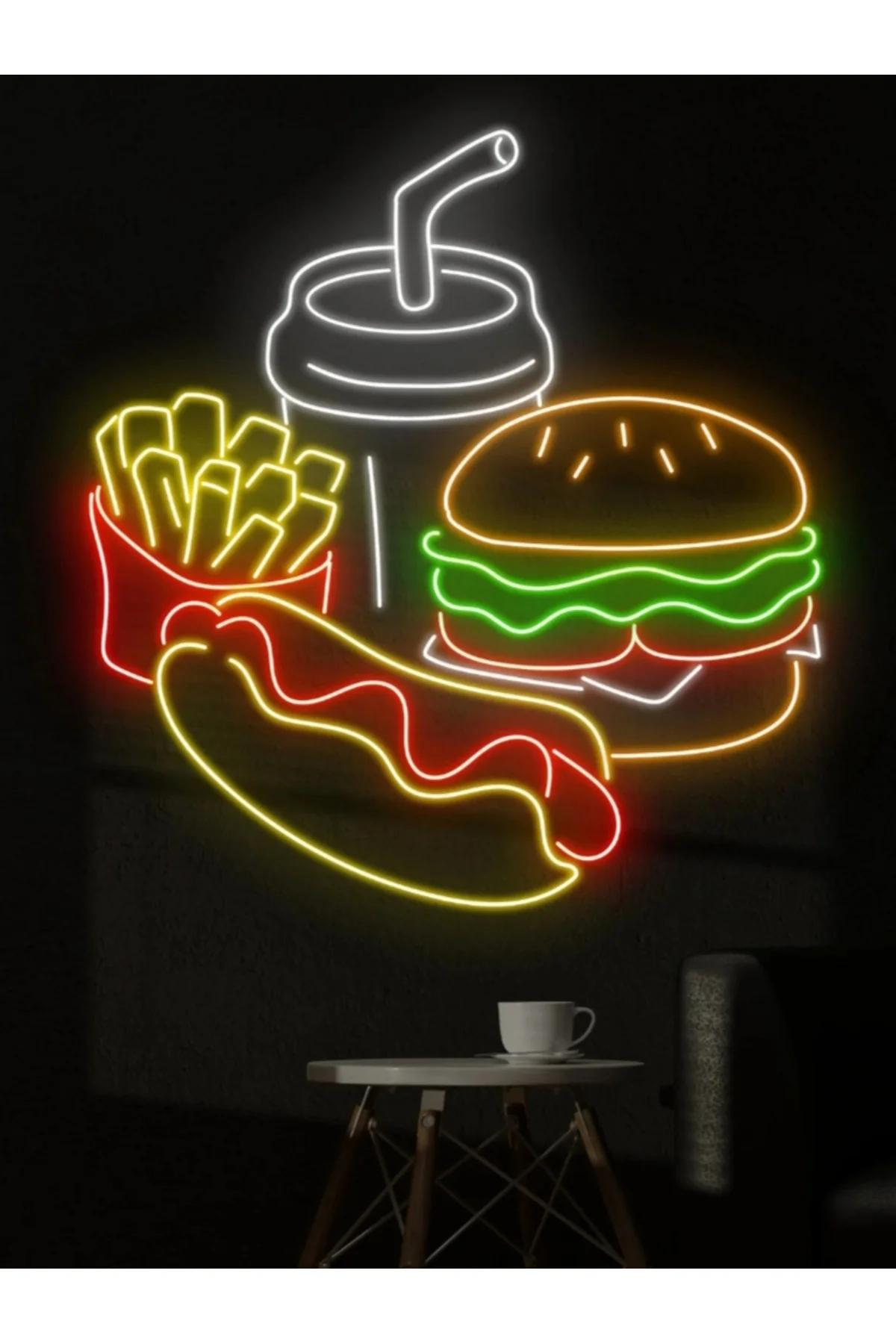 NEON LED IŞIKLI HAMBURGER KOLA PATATES CİPSİ SOSİSLİ  RESTORAN FA