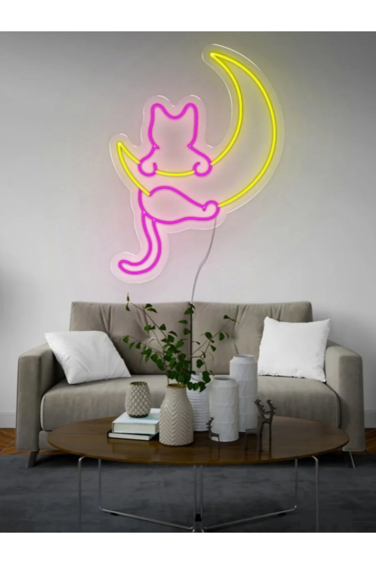 NEON LED IŞIKLI KEDİ AY 40x40
