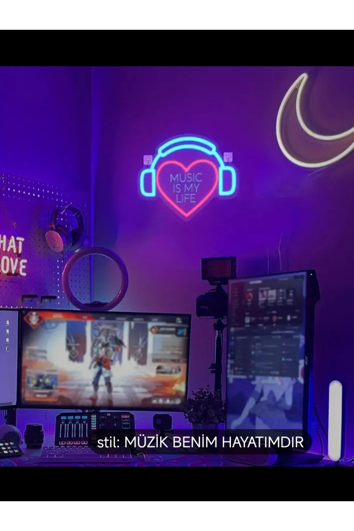NEON LED IŞIKLI KULAKLIK KALP MÜZİK YOUTUBER