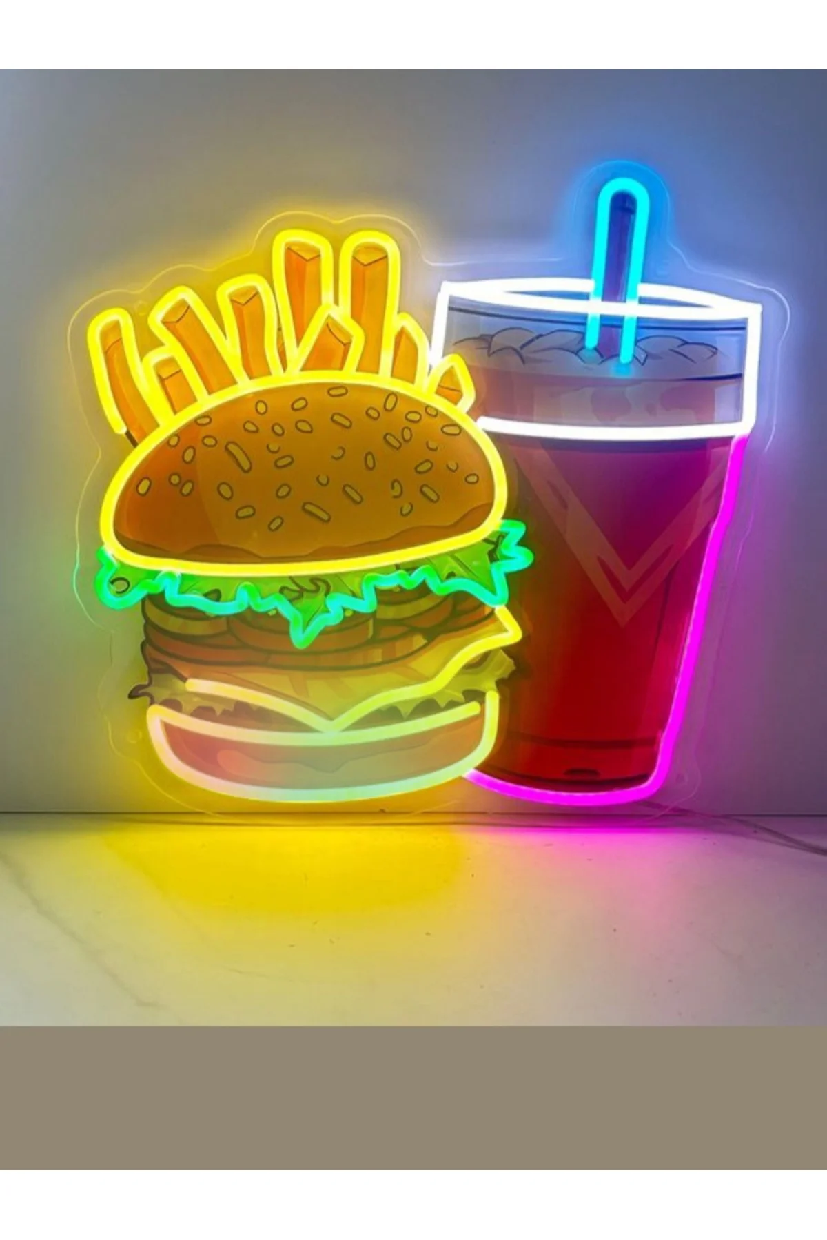 NEON LED IŞIKLI PATATES CİPSİ HAMBURGER KOLA FAST FOOD CAFE RESTO