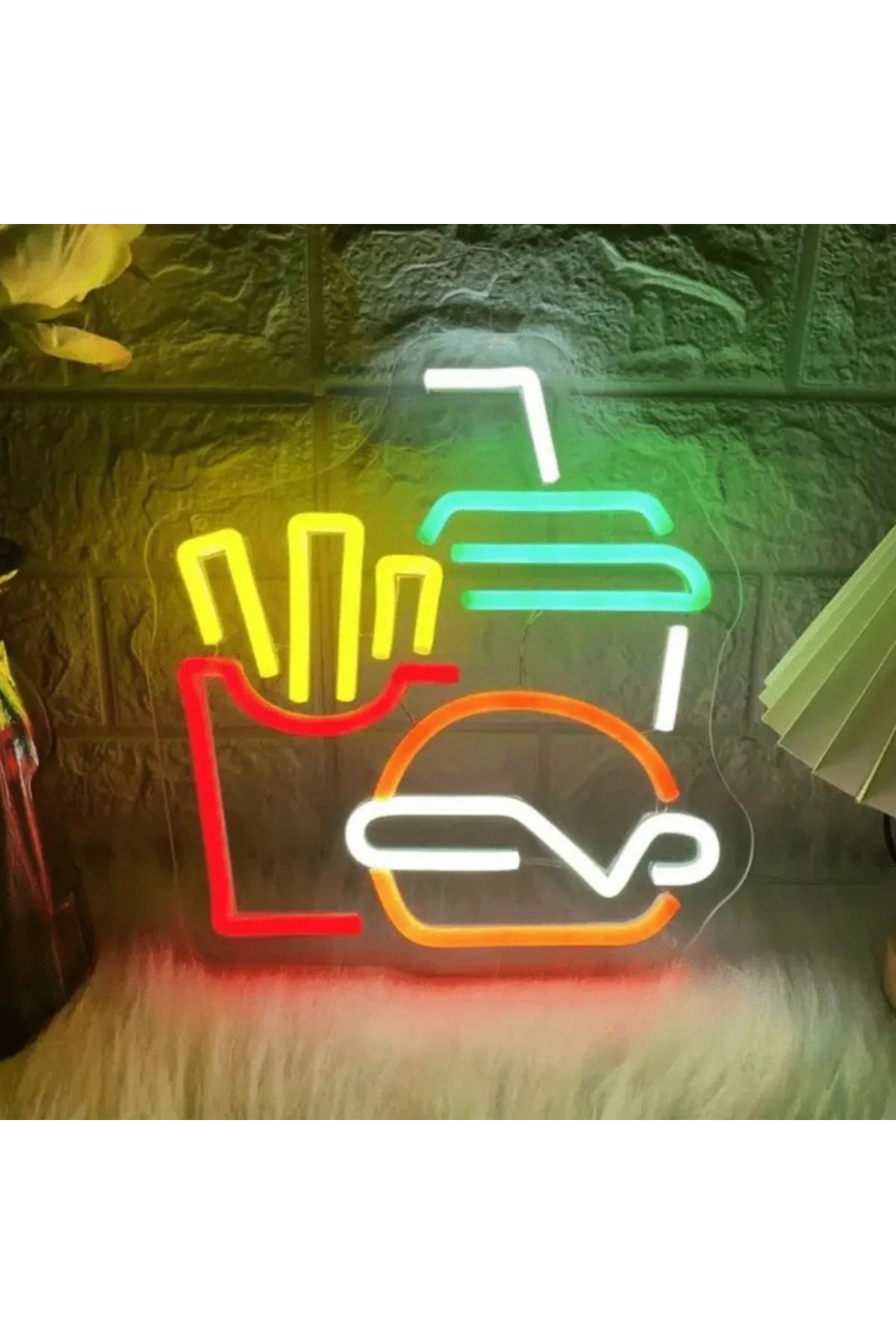 NEON LED IŞIKLI PATATES KIZARTMASI HAMBURGER KOLA FAST FOOD