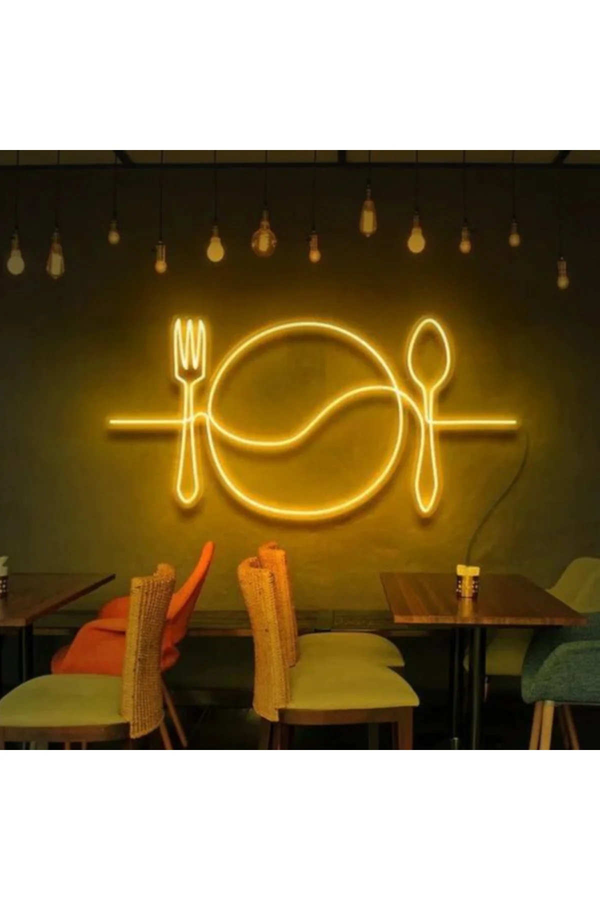 NEON LED IŞIKLI RESTAURANT ÇATAL KAŞIK TABAK DUVAR TABLO