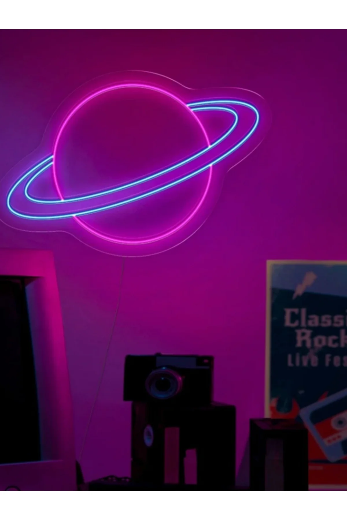 NEON LED IŞIKLI SATÜRN GEZEGEN AY