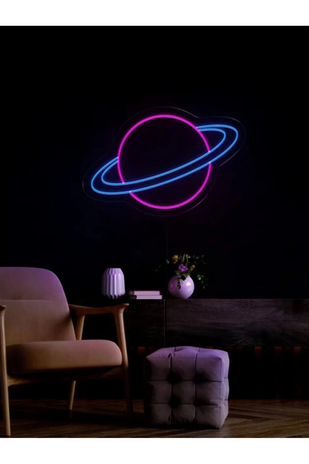 NEON LED IŞIKLI SATÜRN GEZEGEN AY