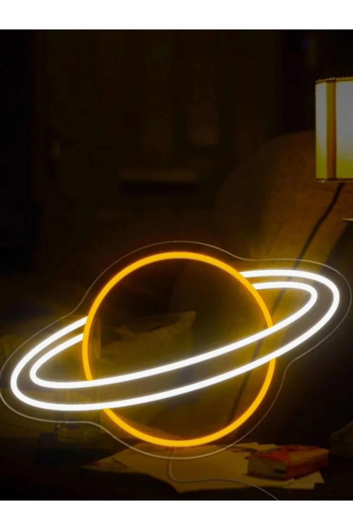 NEON LED IŞIKLI SATÜRN GEZEGEN AY